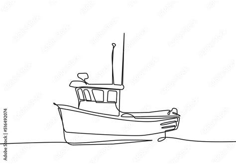 Boat One Line Drawing, Vector Continuous Single Line Art Isolated on ...
