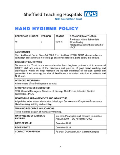 Hygiene Policy Template