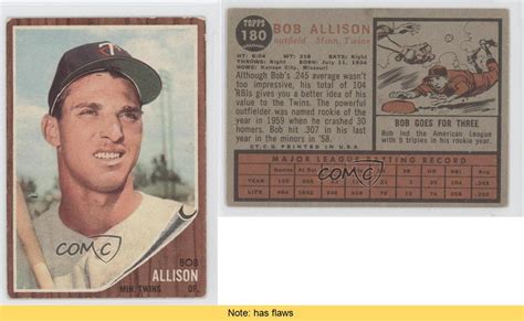 1962 Topps 1801 Bob Allison Minnesota Twins Baseball Card Ebay