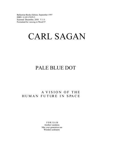 Carl Sagan Pale Blue Dot A Vision Of The Human Future In Space 1997