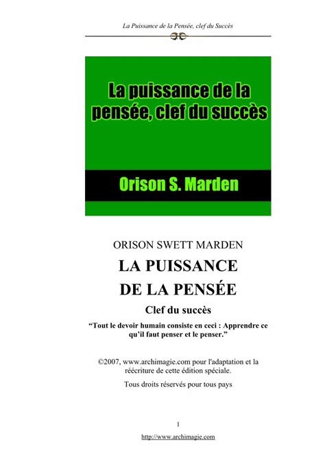 Pdf Orison Swett Marden La Puissance De La Pens E Puissance De La