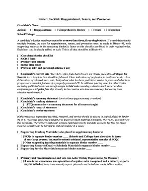 Fillable Online Dossier Checklist Reappointment Tenure And Promotion