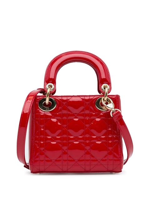 Christian Dior Pre Owned Mini Patent Cannage Lady Dior Satchel