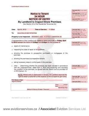 Fillable Online Evictionservices EXAMPLE W NOTES 24 HOUR Notice Of