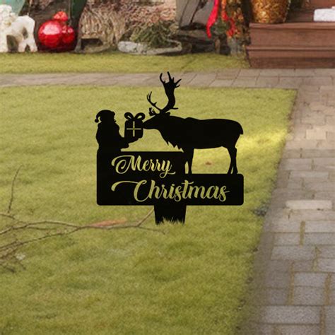 Merry Christmas Holiday Themed Garden Stake Metal Yard Sign