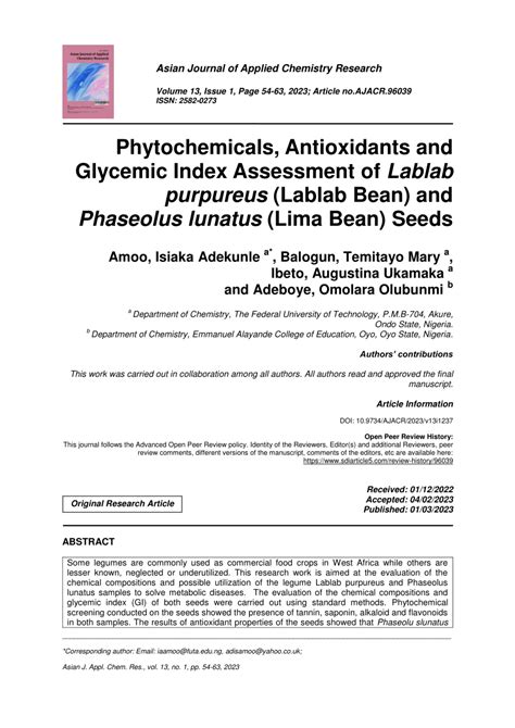 Pdf Phytochemicals Antioxidants And Glycemic Index Assessment Of