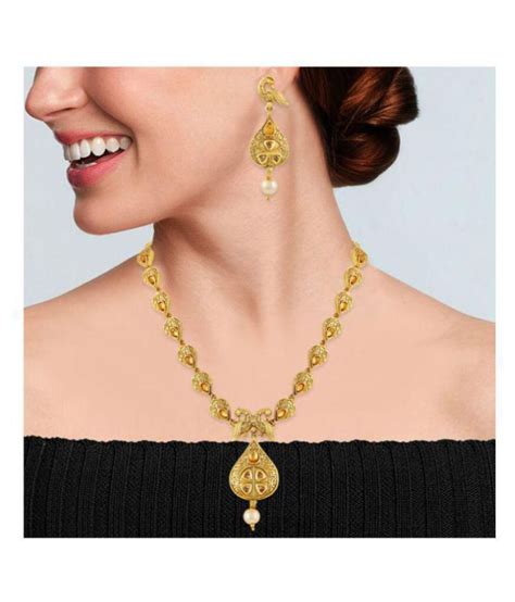 Asmitta Jewellery Zinc Golden Matinee Traditional Gold Plated Necklaces