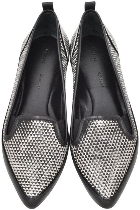 Proenza Schouler Black And White Optical Print Leather Loafer