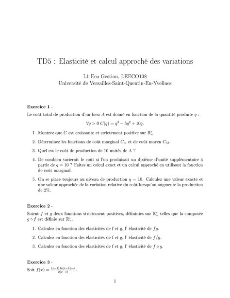 TD5 Leeco 108 TD exercices TD5 Elasticité et calcul approché des