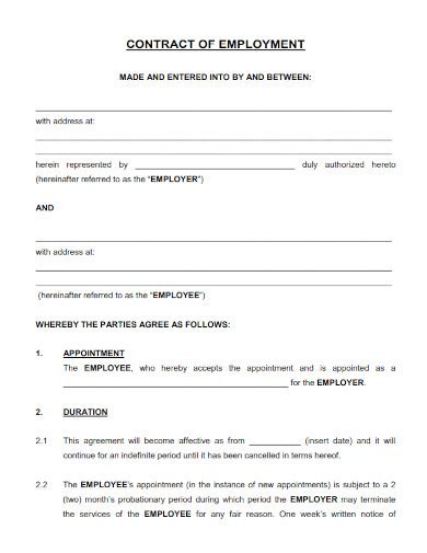 work contract samples