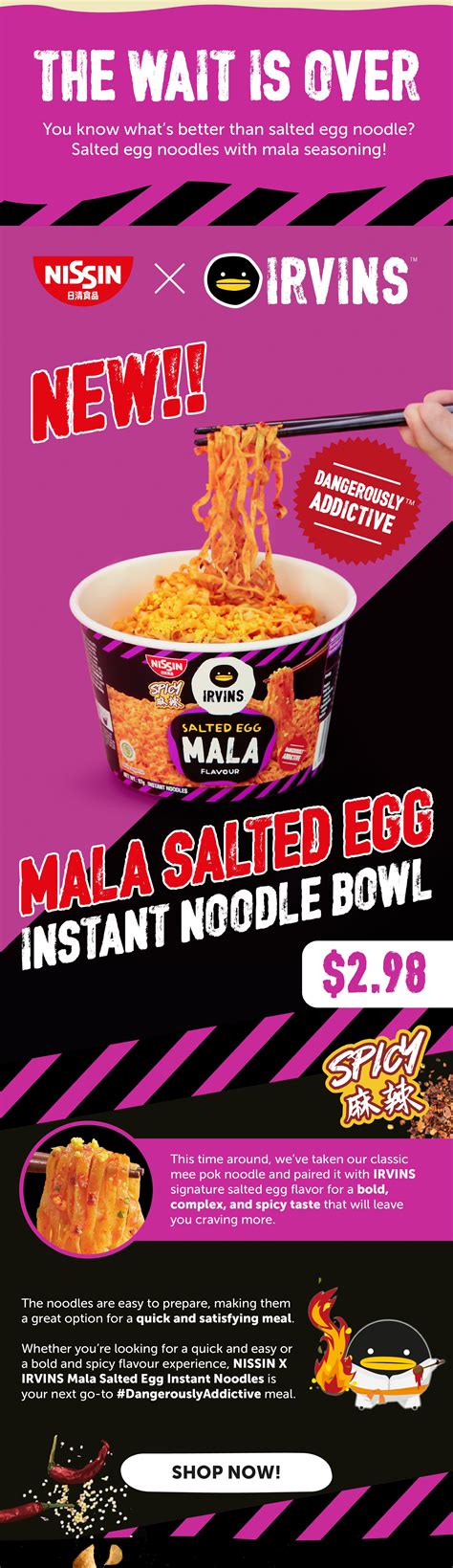 🔥 Introducing The New Nissin X Irvins Mala Salted Egg Instant Noodle Bowl Irvins Singapore