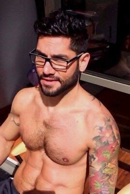 Shirtless Male Muscular Beefcake Beard Tattooed Arm Sleeve Hunk Photo