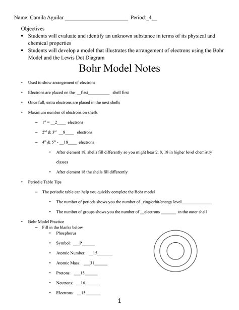 3 Bohr Model Practice Name Camila Aguilar Period4 Objectives