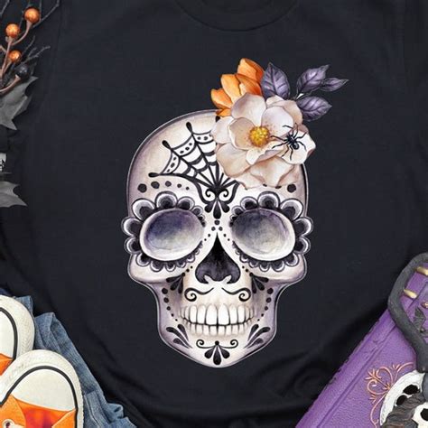 Sugar Skull Flower Crown Day Of The Dead Shirt Halloween Etsy