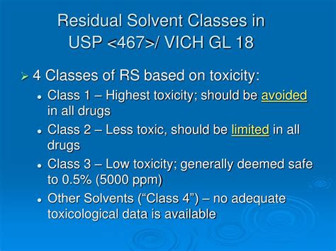 Ppt Usp Residual Solvents And Vich Gl 18 Powerpoint Presentation Id3388351