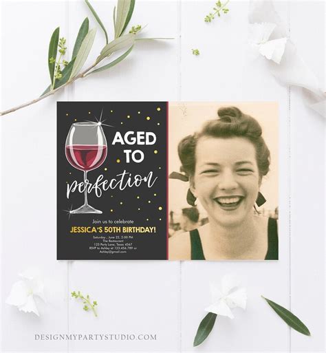 Editable Aged To Perfection Birthday Invitation Wine Adult Etsy