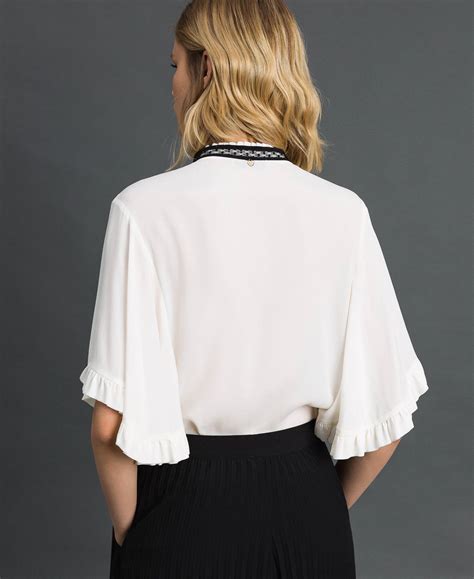 Camicia in crêpe de Chine misto seta Donna Bianco TWINSET Milano