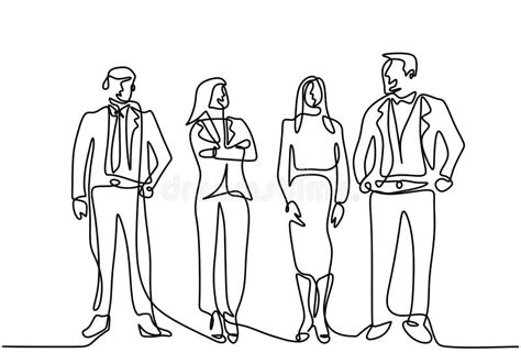 Continuous Line Drawing of Business People Standing with Gentle and ...