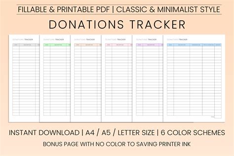 Donation Tracker Donation Log Printable Donation Charity Donation