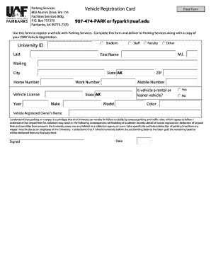 Fillable Online Uaf Vehicle Registration Card Form University Of