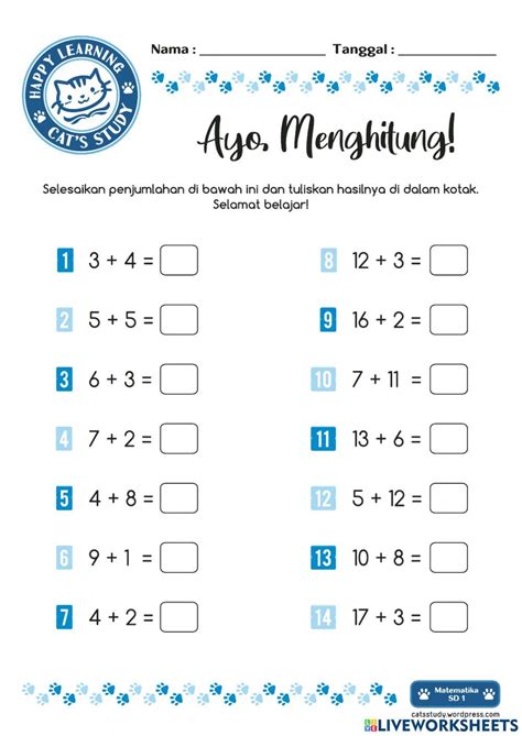 Penjumlahan Online Worksheet For Tk Kelas You Can Do The Exercises