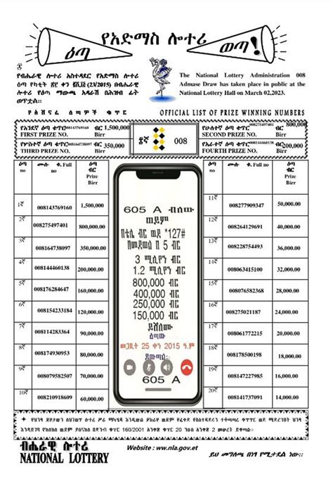 ADMAS DIGITAL LOTTERY 008 FOR MARCH 3 2023 የካቲት 242015 WINNING