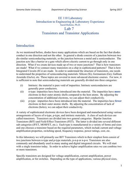 Pdf Lab Transistors And Transistor Applications Sonoma Edu Lab