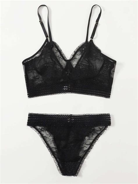 Plus Sheer Underwire Lace Lingerie Set