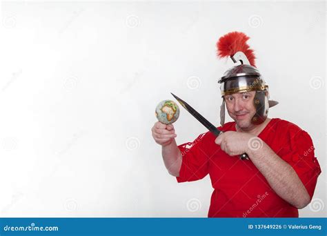 A Roman Soldier With A Globe And Dagger Stock Photo Image Of Humorous