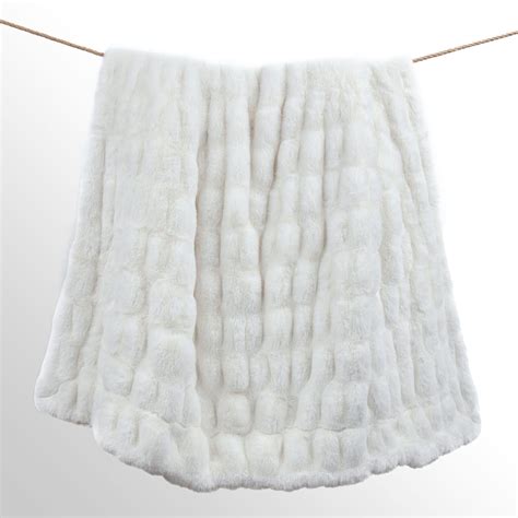 Ruched Rabbit Faux Fur Throw Blanket