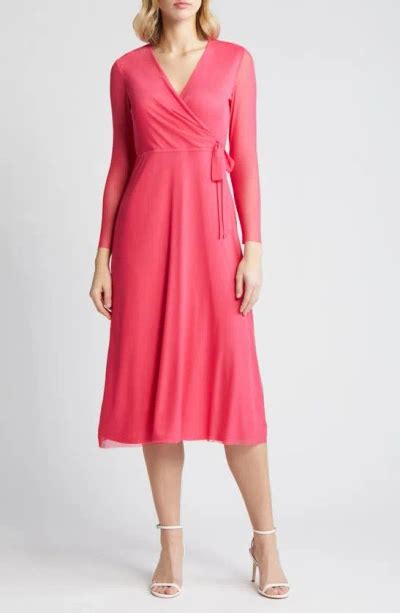 Anne Klein Long Sleeve Midi Wrap Dress In Rich Camellia Modesens