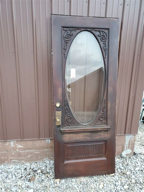 Antique Carved Oak Bevel Oval Glass Entry Door Blanket Delivery Available Entry Doors With