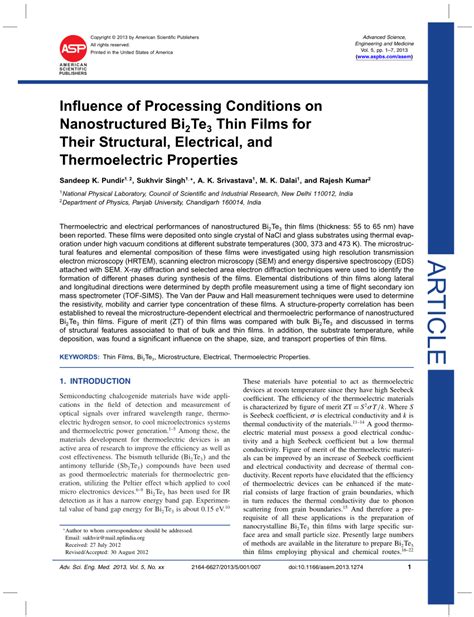 PDF Influence Of Processing Conditions On Nanostructured Bi 2 Te 3