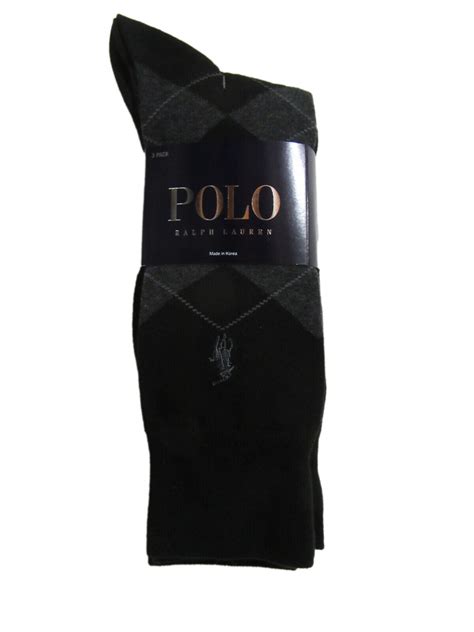 Polo Ralph Lauren Mens Trouser Dress Socks Black Argyleblack 3 Pack Size 10 13 Ebay