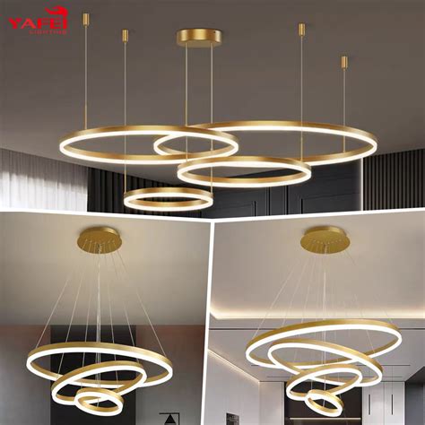 Led Rings Pendant Lights Gold Luxury Modern Indoor Chandeliers Interior