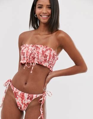 Unique Shirred Tie Dye Bandeau Bikini Top Asos