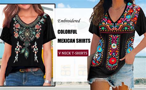 Melliflo Short Sleeve Mexican Tee Shirts For Women Floral Embroidered