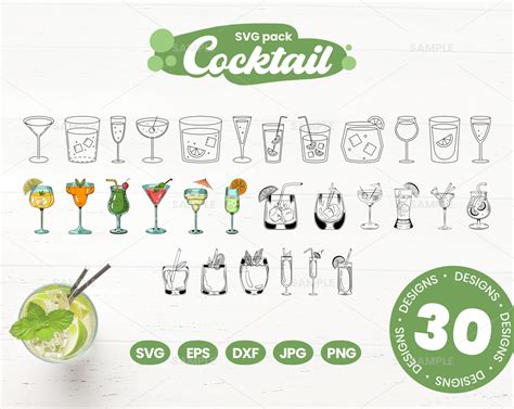 30 Cocktails SVG Bundle Cocktails SVG File Cocktail Svg Etsy UK