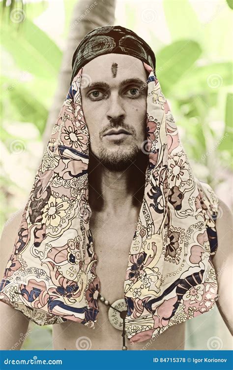 Man Wearing A Headdress In Arabic Style Stock Photo Image Of Eyes