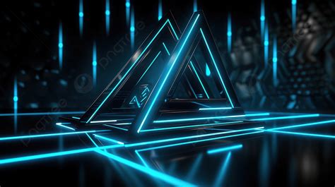 Metallic Black Triangle Abstract In 3d Rendering With A Neon Blue