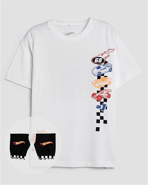 Riachuelo Camiseta infantil munhequeiras 2 peças Hot Wheels 4 10A branca Mattel