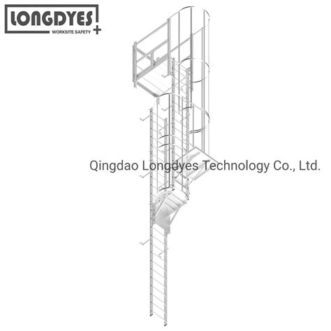 Protective Fixed Cage Ladder With Safety Rest Platform Fixed Cage