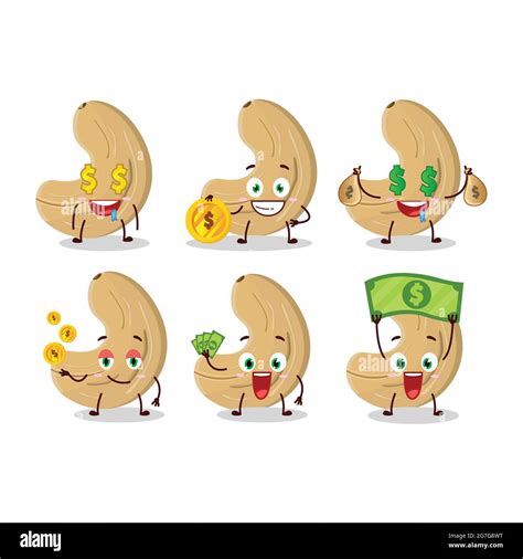 Cashew Nuts Cartoon Character With Cute Emoticon Bring Money Vector