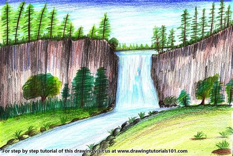 Learn How To Draw A Beautiful Waterfall Waterfalls Step By Step