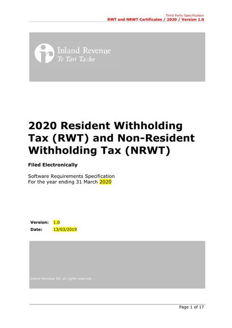 Pdf 2020 Resident Withholding Tax Rwt And Non Resident · • The Ir Number In The Header