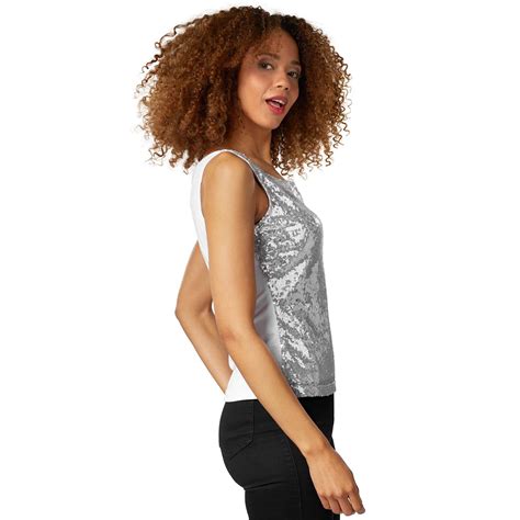 Damen Pailletten Top Tr Gertop Shirt Bluse Sexy Party Glitzer Festlich