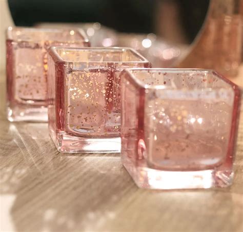 12 Rose Gold Mercury Glass Square Votive Candle Holders Etsy