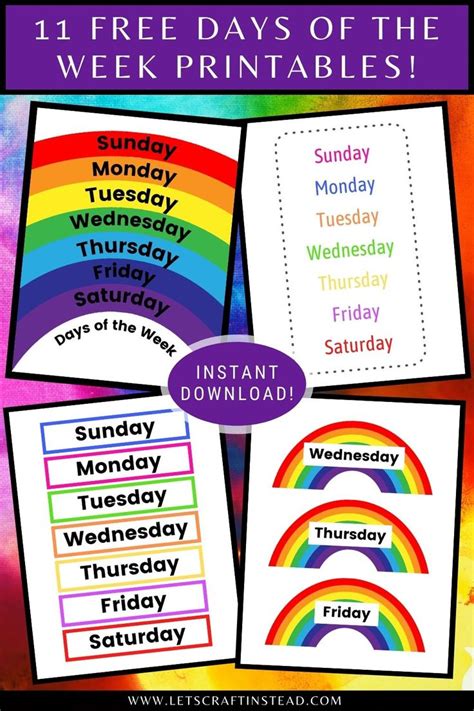 Rainbow Days Of The Week Printables For Kids To Use On Their Classroom