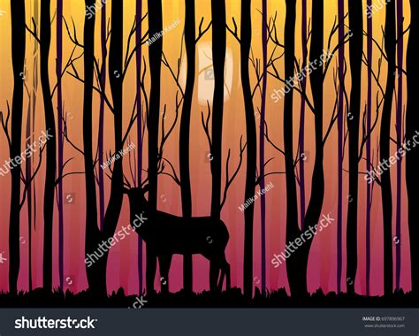 Deer Silhouette Sunset Forest Vector Illustration Stock Vector (Royalty Free) 697896967