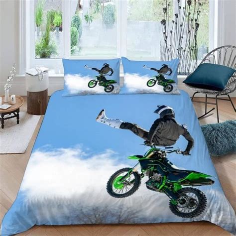 Housse de Couette Motocross 140x200cm Adulte 3 Pièces 3D Motif Ado Moto